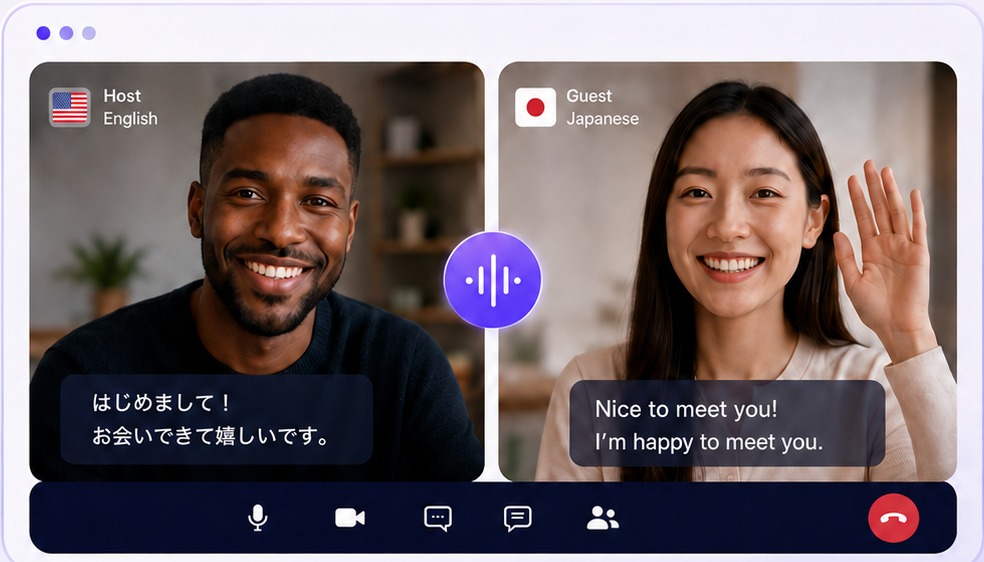 Uhura translated video conversation between an English-speaking Black American man and a Japanese woman